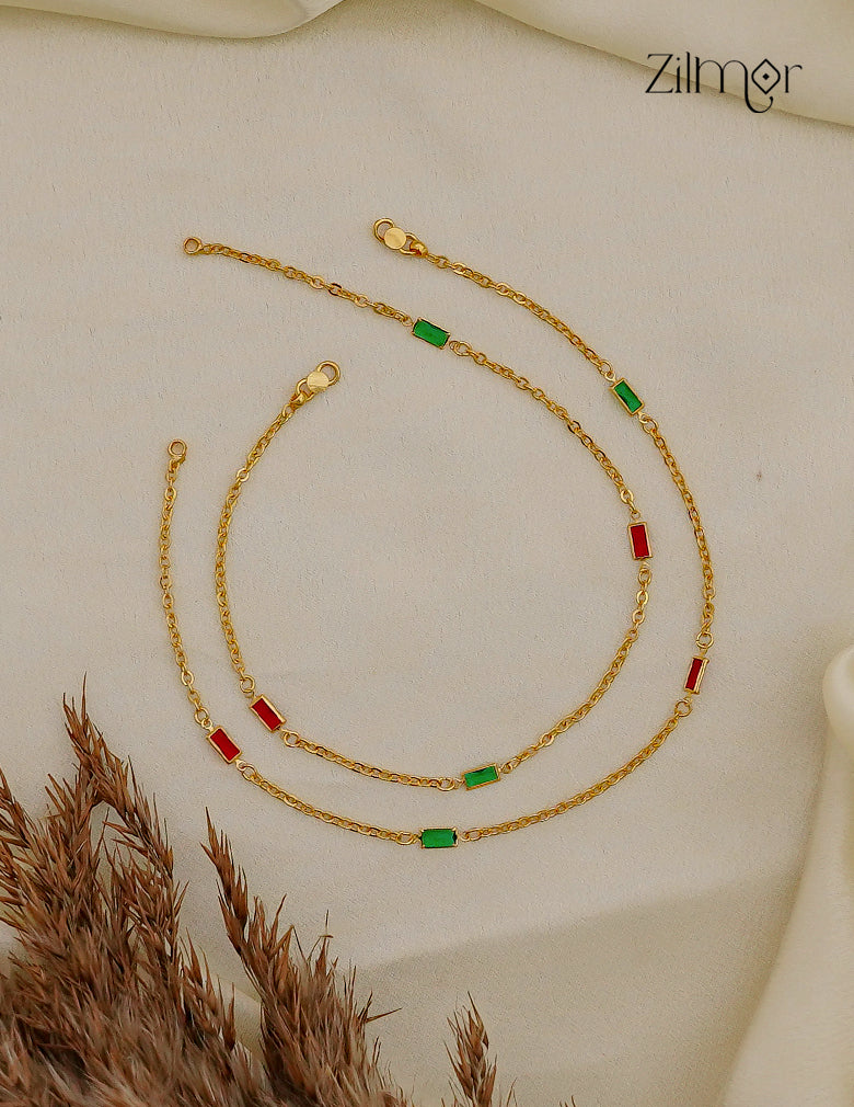 KY1012775 18K Gold Toned Semi Precious Stone Pair Anklet