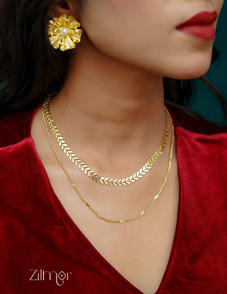 KY101480 Anti Tarnish Leaf design Layered Chain Necklace 4-Zilmor