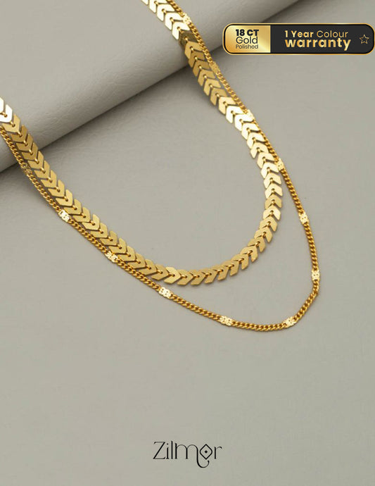 KY101480 Anti Tarnish Leaf design Layered Chain Necklace