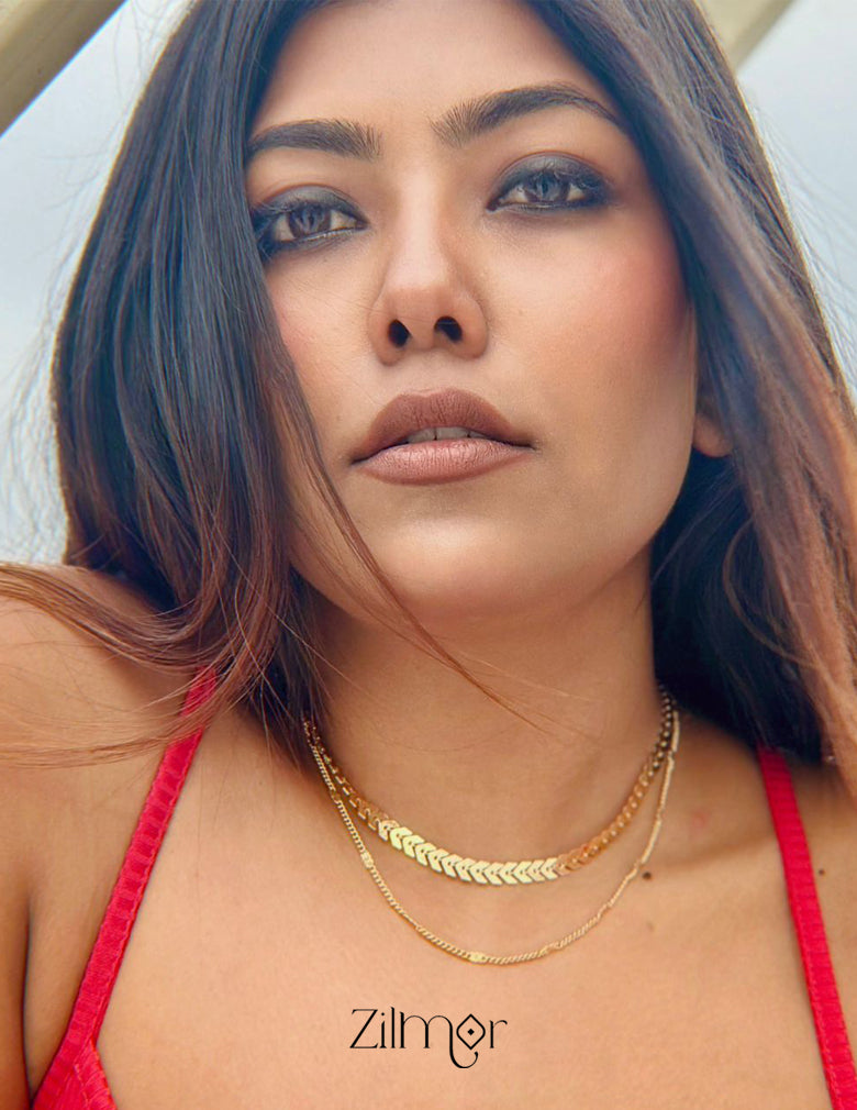 KY101480 Anti Tarnish Leaf design Layered Chain Necklace 2-Zilmor