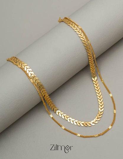 KY101480 Anti Tarnish Leaf design Layered Chain Necklace 3-Zilmor