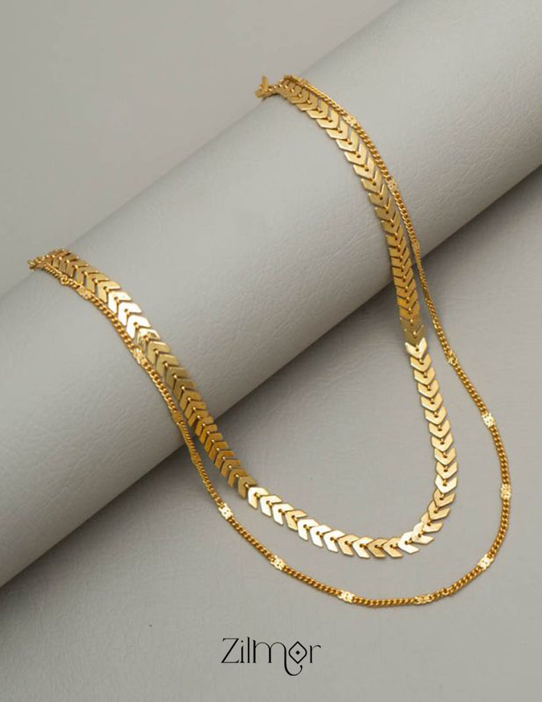 KY101480 Anti Tarnish Leaf design Layered Chain Necklace 3-Zilmor