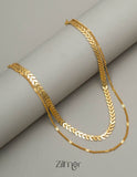KY101480 Anti Tarnish Leaf design Layered Chain Necklace 3-Zilmor
