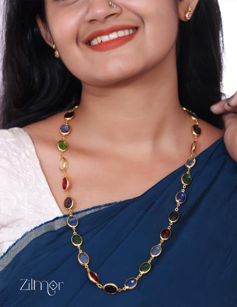 KY1011798 - Gold Plated Multi Color Semi Precious Stone Long Necklace Combo 2-Zilmor