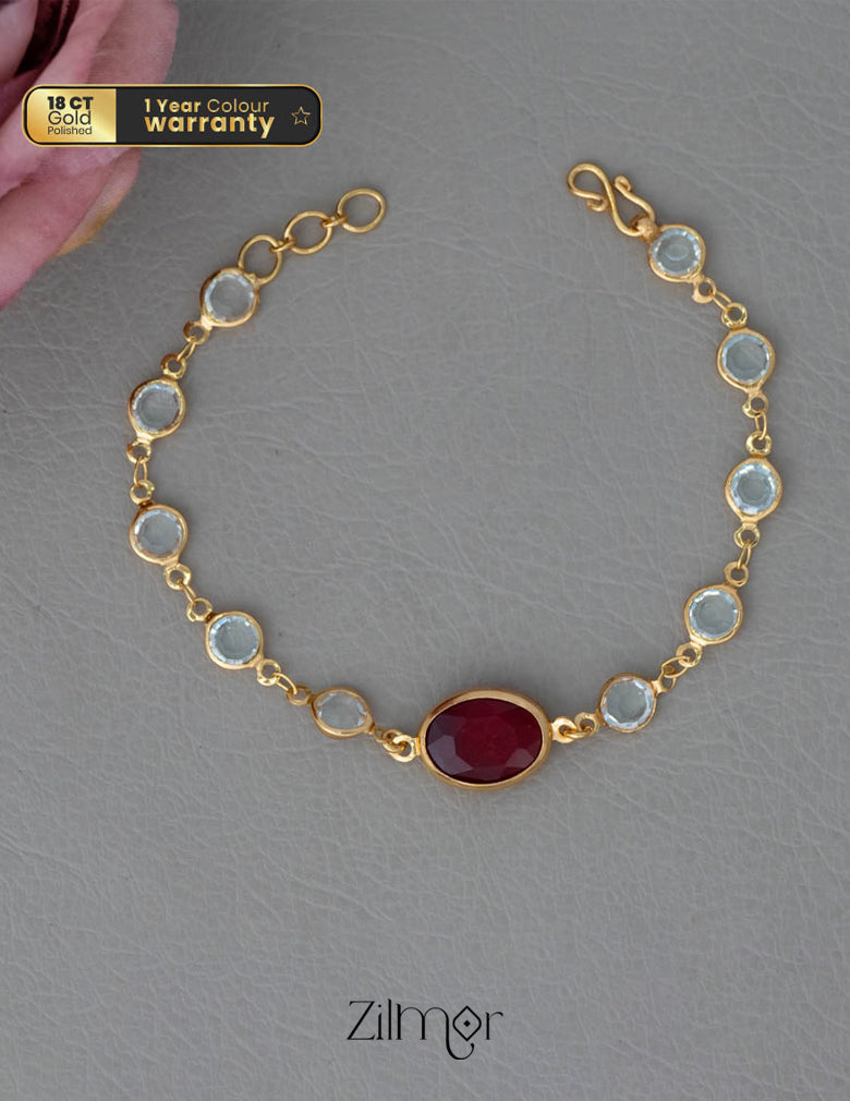 KY101906 - Gold Toned  Glossy Stone Bracelet 1-Zilmor