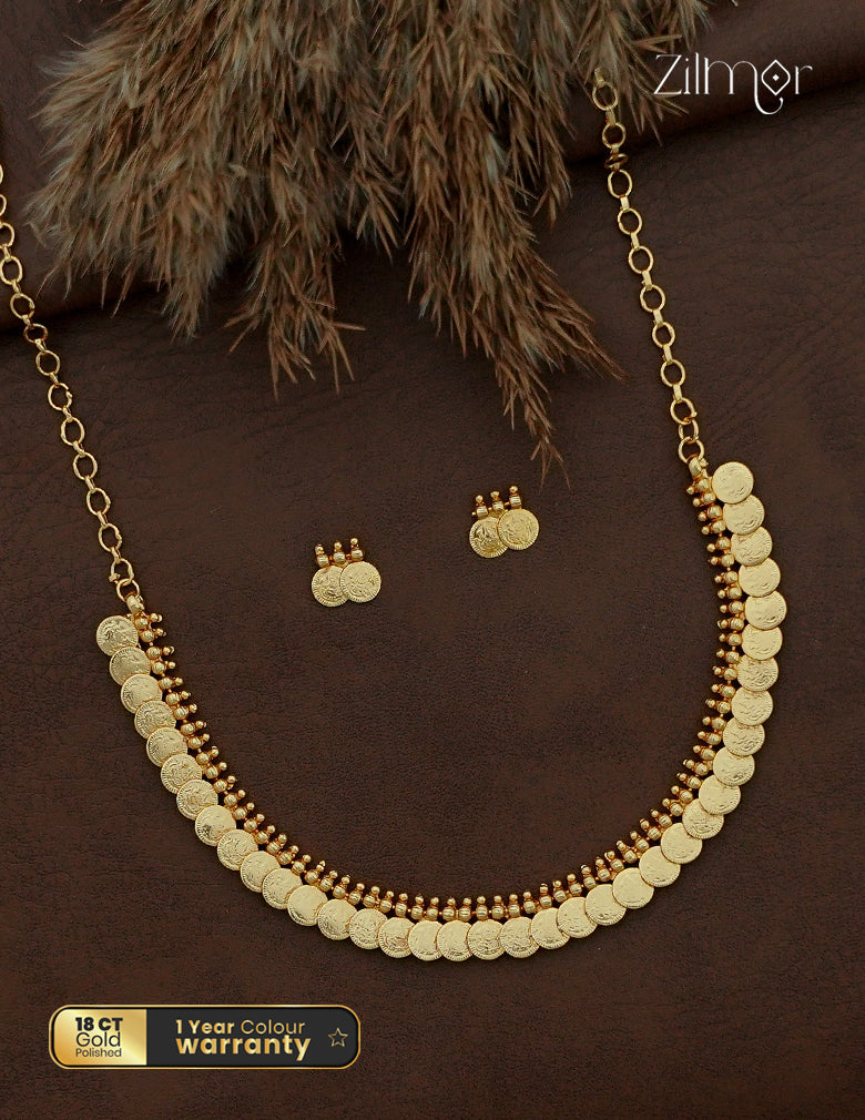 Kaashu Lakshmi Coin Choker Necklace Set with Earrings - CL1012730