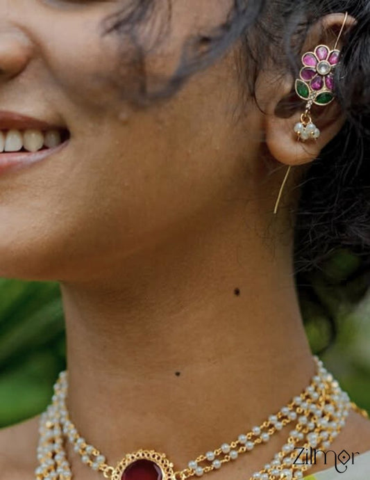 Kemp Flower with Pearl Earcuff Earrings-KS1012007