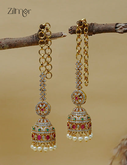 Kemp Stone Jhumka with Mattal Ear Chain - AF1013086