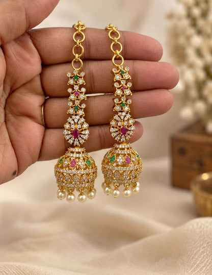 Kemp Stone Jhumka with Mattal Ear Chain - AF1013088