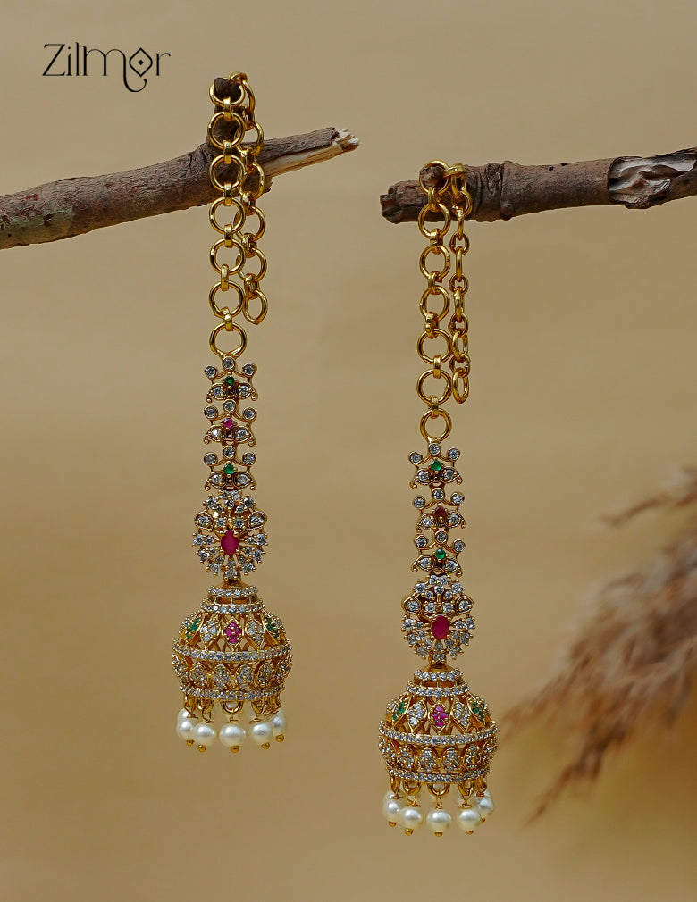 Kemp Stone Jhumka with Mattal Ear Chain - AF1013088