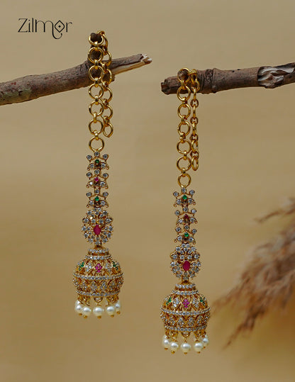 Kemp Stone Jhumka with Mattal Ear Chain - AF1013088