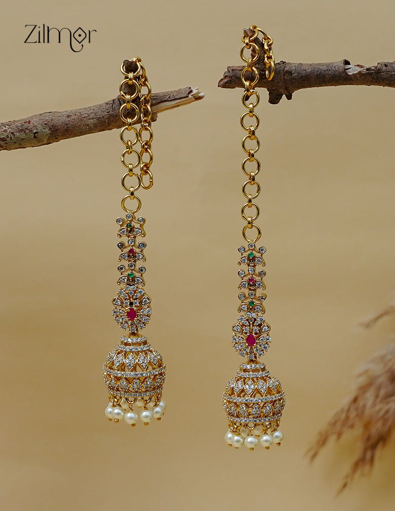 Kemp Stone Jhumka with Mattal Ear Chain - AF1013088