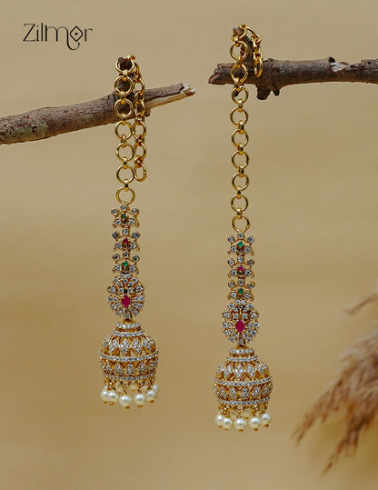 Kemp Stone Jhumka with Mattal Ear Chain - AF1013088