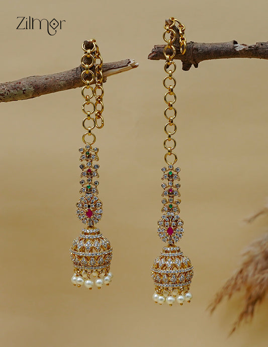 Kemp Stone Jhumka with Mattal Ear Chain - AF1013088