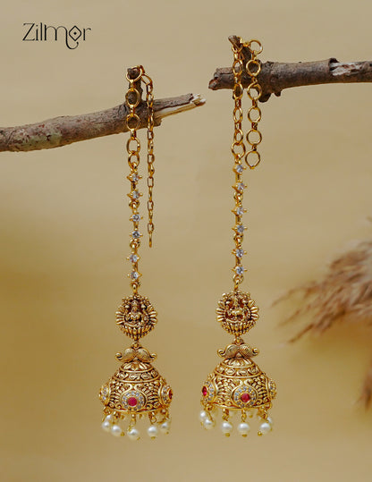 Kemp Stone Jhumka with Mattal Ear Chain -  AF1013090
