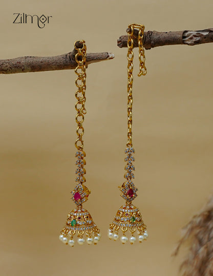Kemp Stone Jhumka with Mattal Ear Chain - AF1013091