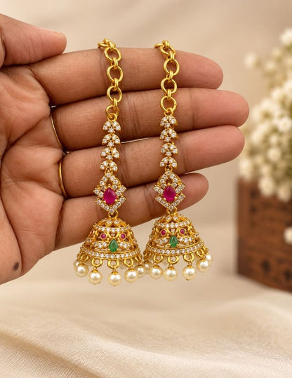 Kemp Stone Jhumka with Mattal Ear Chain - AF1013091