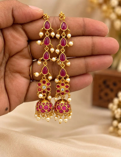 Kemp Stone Jhumka with Mattal Ear Chain – AF1013093