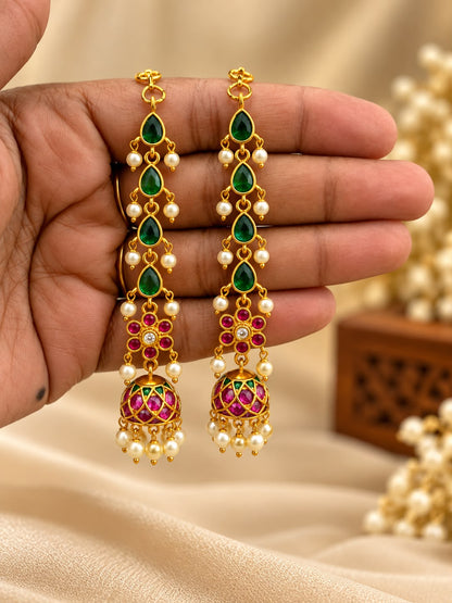 Kemp Stone Jhumka with Mattal Ear Chain – AF1013093