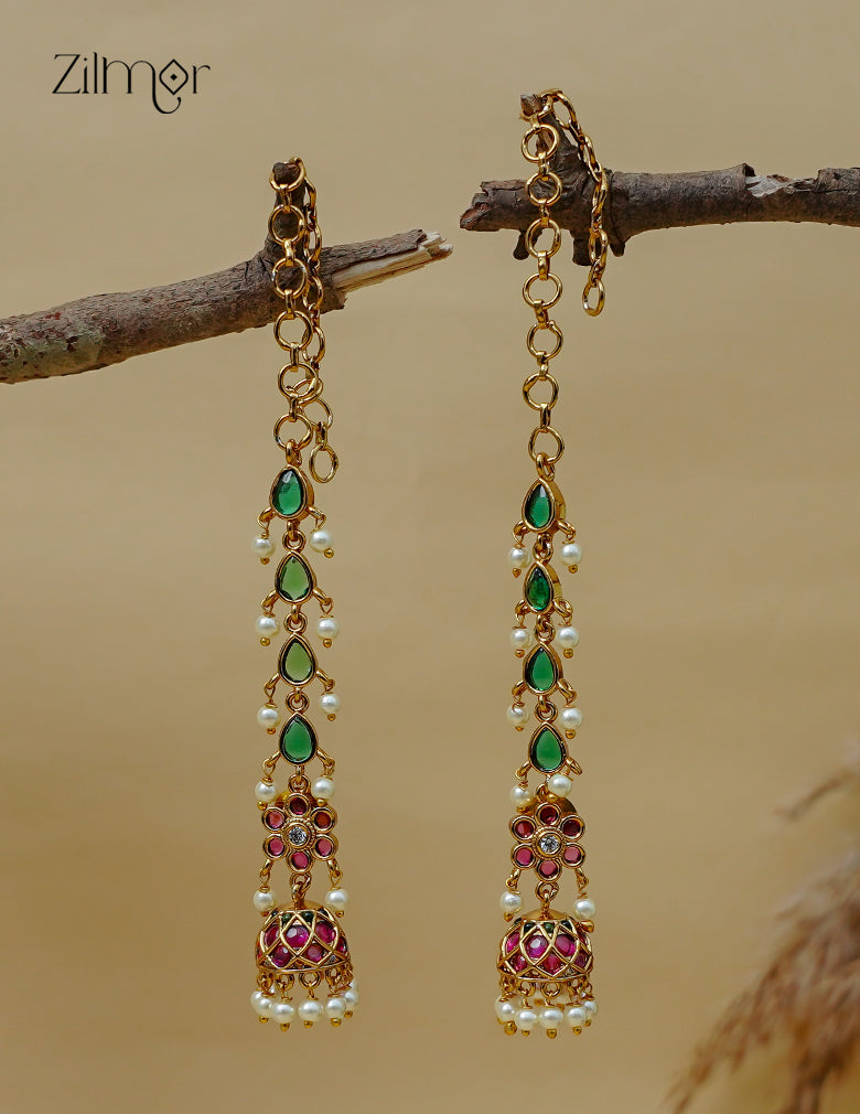 Kemp Stone Jhumka with Mattal Ear Chain – AF1013093