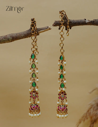 Kemp Stone Jhumka with Mattal Ear Chain – AF1013093