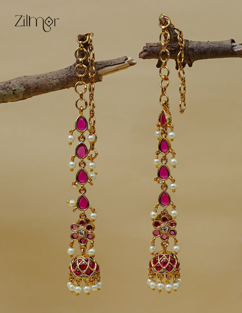 Kemp Stone Jhumka with Mattal Ear Chain – AF1013093