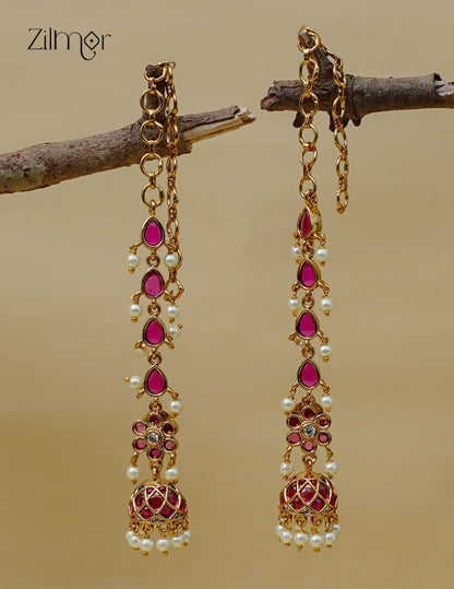 Kemp Stone Jhumka with Mattal Ear Chain – AF1013093