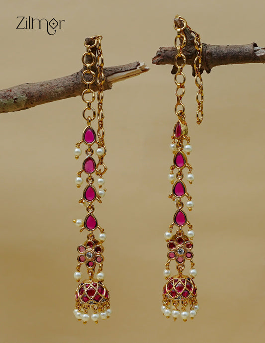 Kemp Stone Jhumka with Mattal Ear Chain – AF1013093