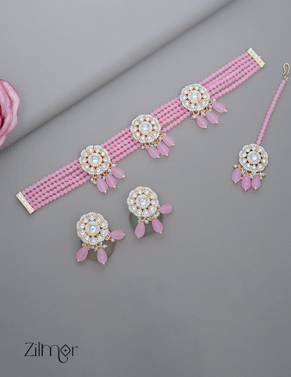Kundan Necklace Earrings Maang Tikka Set - FS100867 1-Zilmor