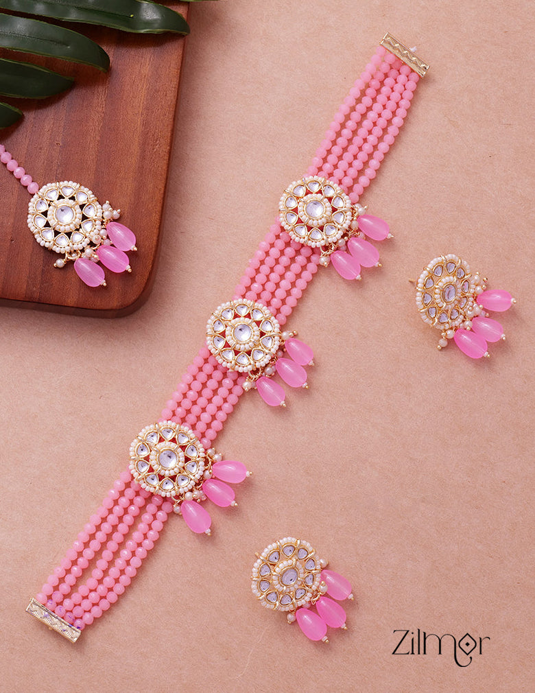Kundan Necklace Earrings Maang Tikka Set - FS100867 4-Zilmor