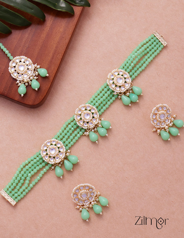 Kundan Necklace Earrings Maang Tikka Set - FS100867 3-Zilmor