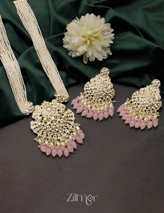 Kundan Pendant Pearl Necklace Earring Set (color option) - FS100139
