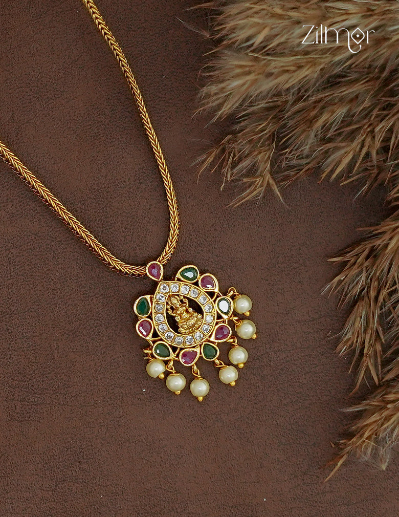 Lakshmi AD Stone Pendant Necklace & Earring Set - ZL1012388