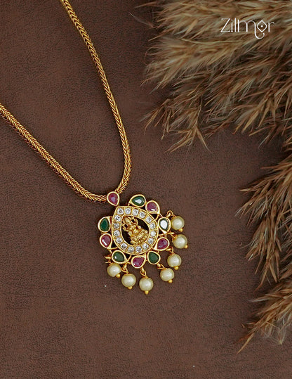 Lakshmi AD Stone Pendant Necklace & Earring Set - ZL1012388