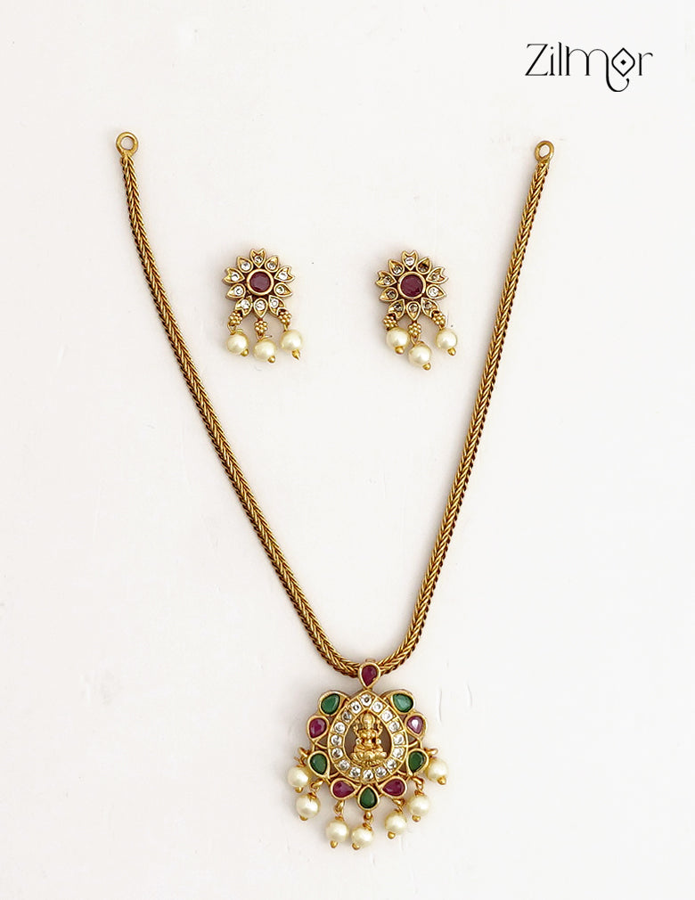 Lakshmi AD Stone Pendant Necklace & Earring Set - ZL1012388