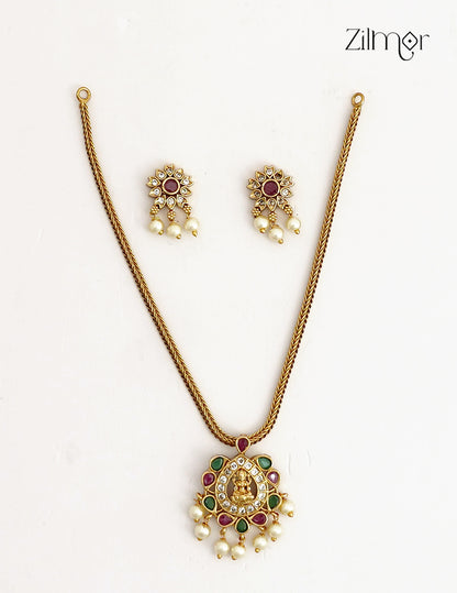 Lakshmi AD Stone Pendant Necklace & Earring Set - ZL1012388
