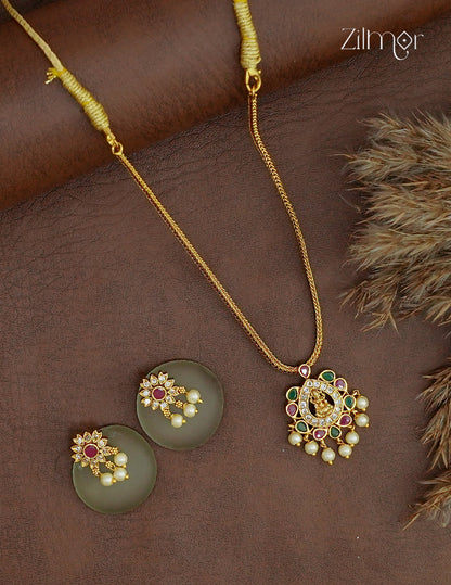 Lakshmi AD Stone Pendant Necklace & Earring Set - ZL1012388