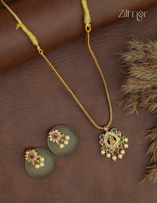 Lakshmi AD Stone Pendant Necklace & Earring Set - ZL1012388