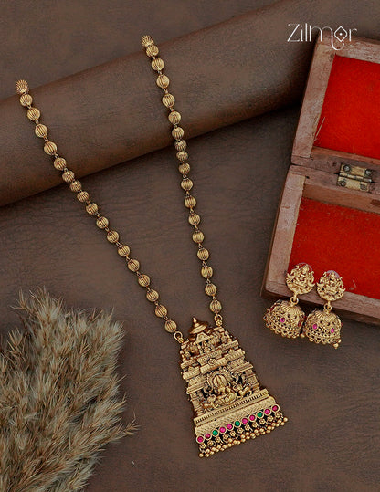 Antique Lakshmi Temple Pendant Necklace & Earrings Set- KA1012381