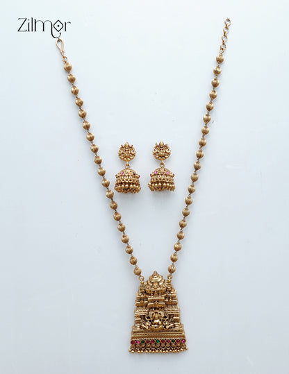 Antique Lakshmi Temple Pendant Necklace & Earrings Set- KA1012381