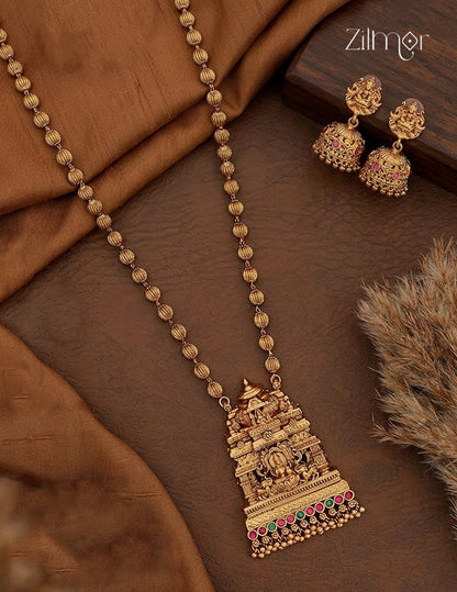 Antique Lakshmi Temple Pendant Necklace & Earrings Set- KA1012381
