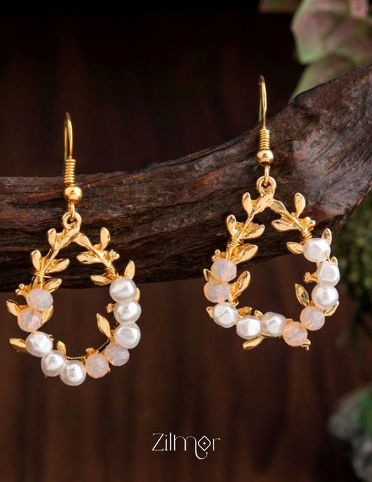 Leaf Design With Pearl and Beads Earrings - PT100260