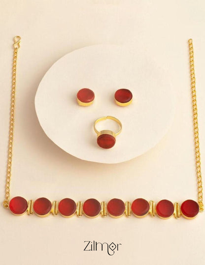 Liba - Multi Colour Natural Stone Necklace Earrings Set (color option) 9-Zilmor