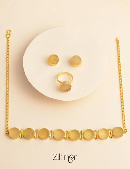 Liba - Multi Colour Natural Stone Necklace Earrings Set (color option) 2-Zilmor