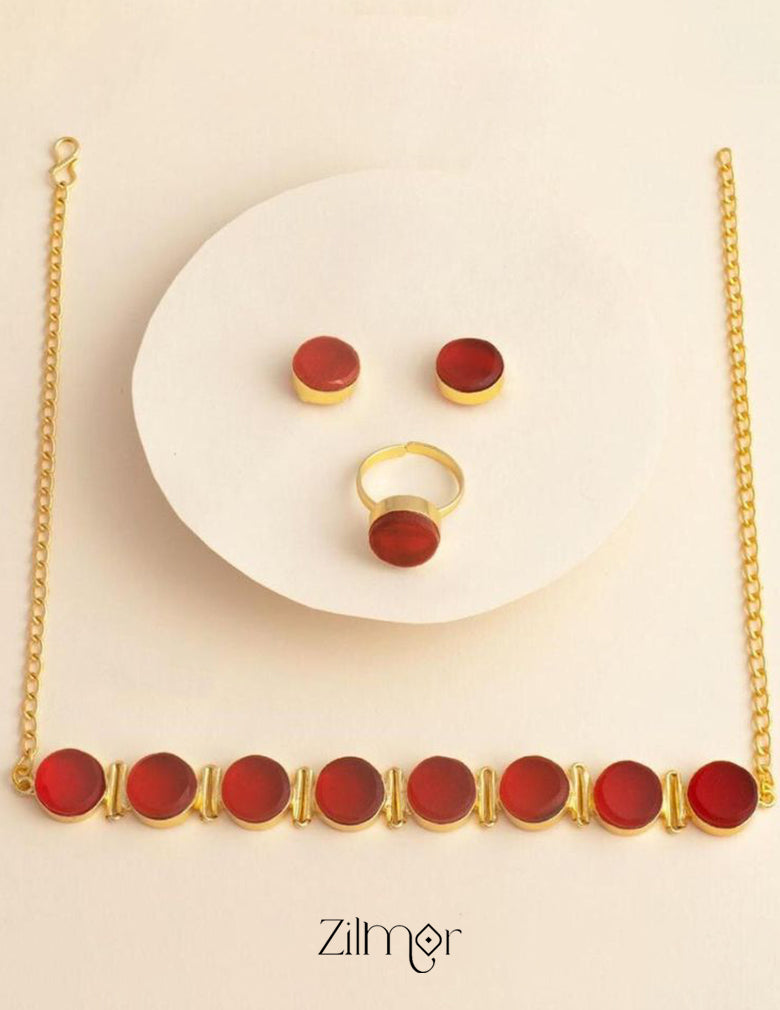 Liba - Multi Colour Natural Stone Necklace Earrings Set (color option) 9-Zilmor