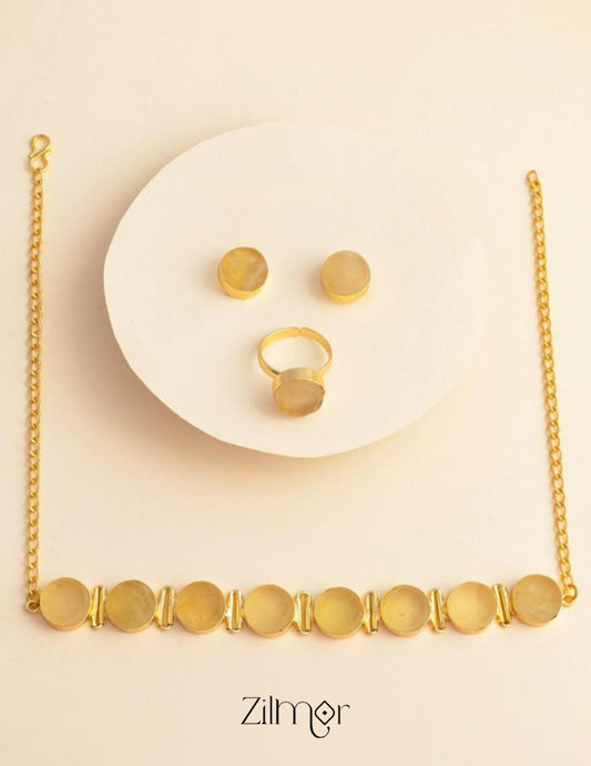 Liba - Multi Colour Natural Stone Necklace Earrings Set (color option)
