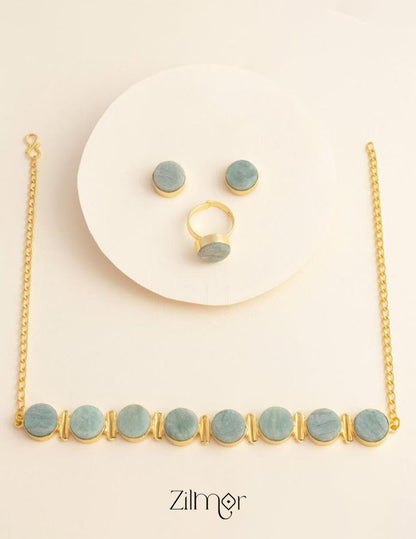 Liba - Multi Colour Natural Stone Necklace Earrings Set (color option) 3-Zilmor