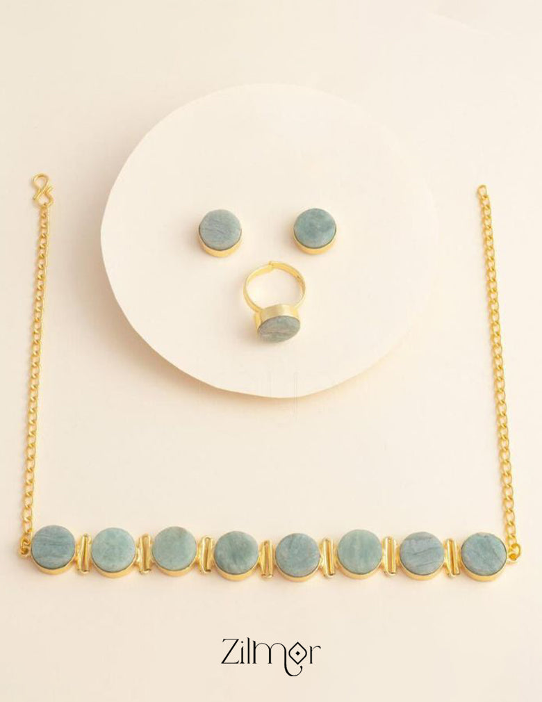 Liba - Multi Colour Natural Stone Necklace Earrings Set (color option) 3-Zilmor