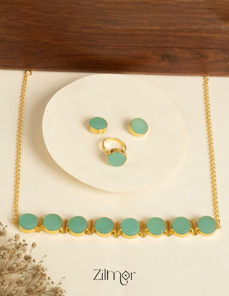 Liba - Multi Colour Natural Stone Necklace Earrings Set (color option) 8-Zilmor