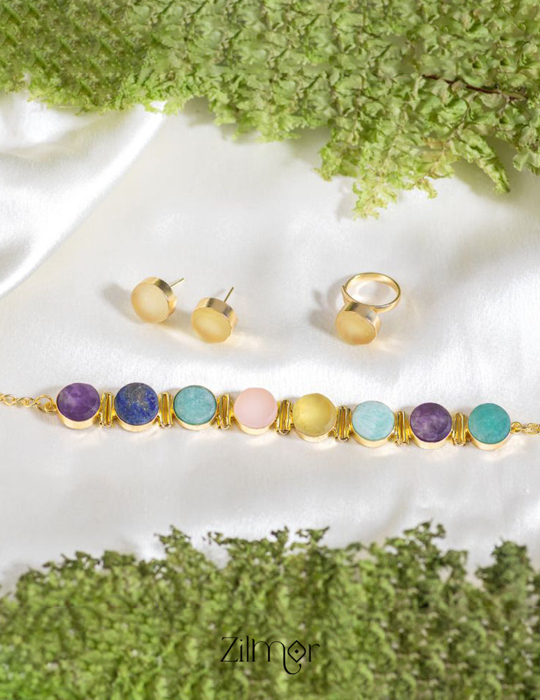 Liba - Multi Colour Natural Stone Necklace Earrings Set (color option) 11-Zilmor